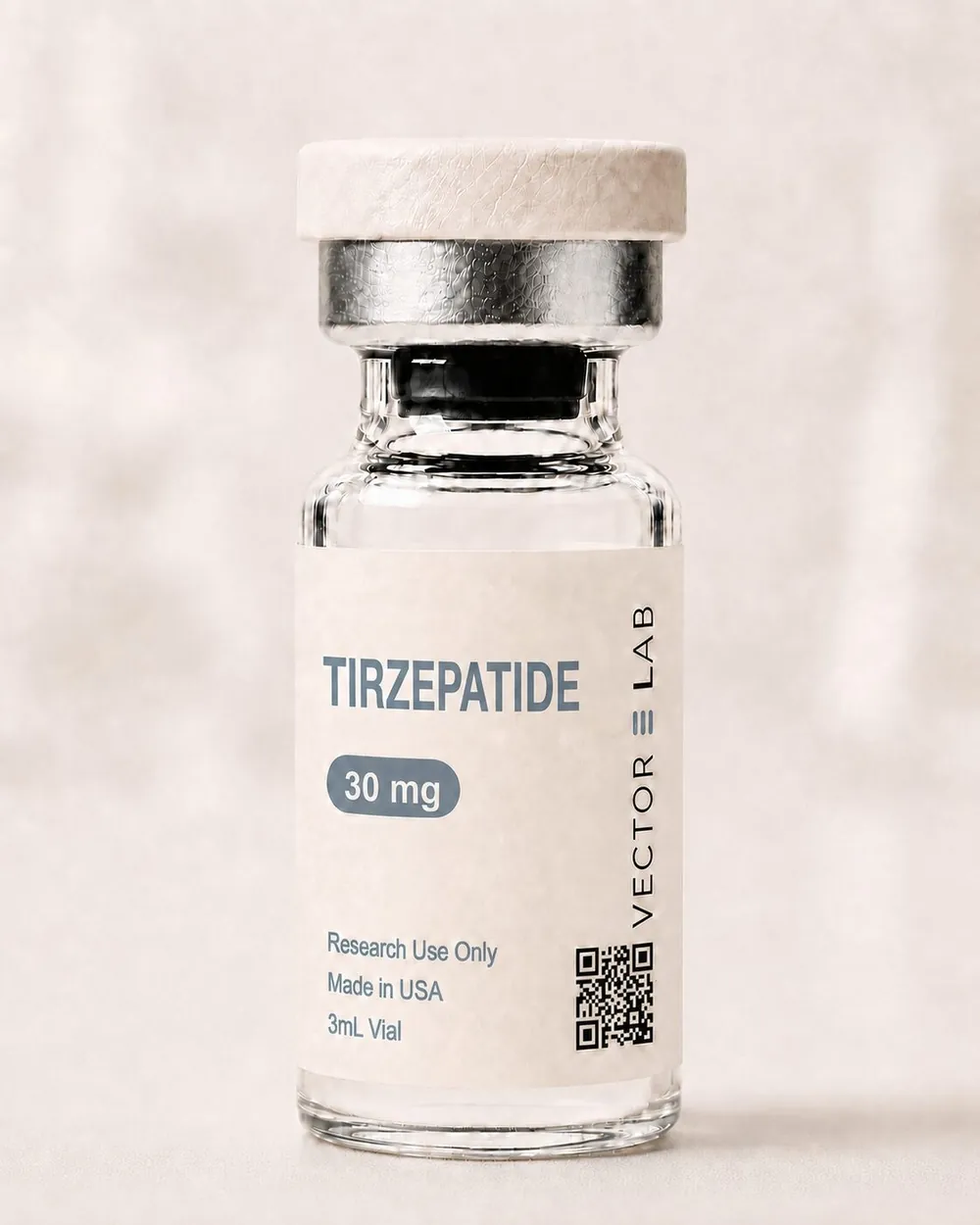 Tirzepatide research peptide 5 mg lyophilized powder vial with certificate of analysis from Vector E Lab